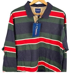Catalina Menswear Rugby Shirt Mens Large Long Sleeve Striped Navy Green Red NWT